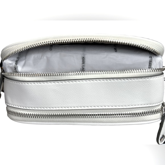 Karl Lagerfeld Paris NWT White Faux Leather Quilted Design Logo Crossbody (P045) - Picture 9 of 16